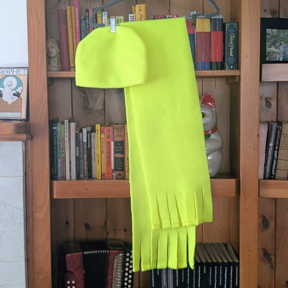 Neon Yellow Fleece Tuque and Scarf Set